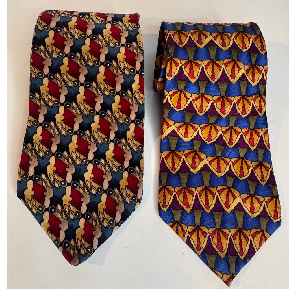 Vintage J Garcia Silk‎ Tie Lot 2 Bold Abstract Patterns Grateful Dead Style USA